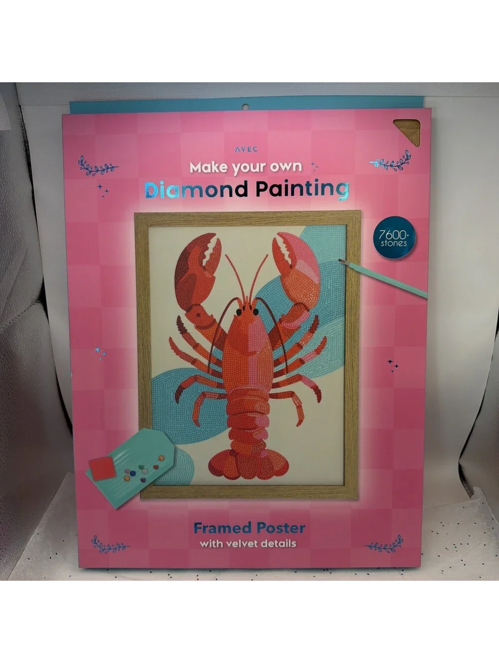 AVEC DIY Diamond Art Painting Lobster Design Framed Poster Velvet 7600+ Stones